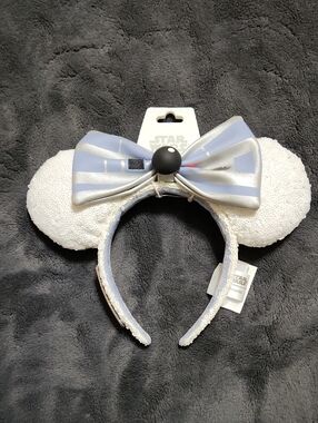 Star Wars R2D2 White Sequin Ear Headband with Light Blue Bow